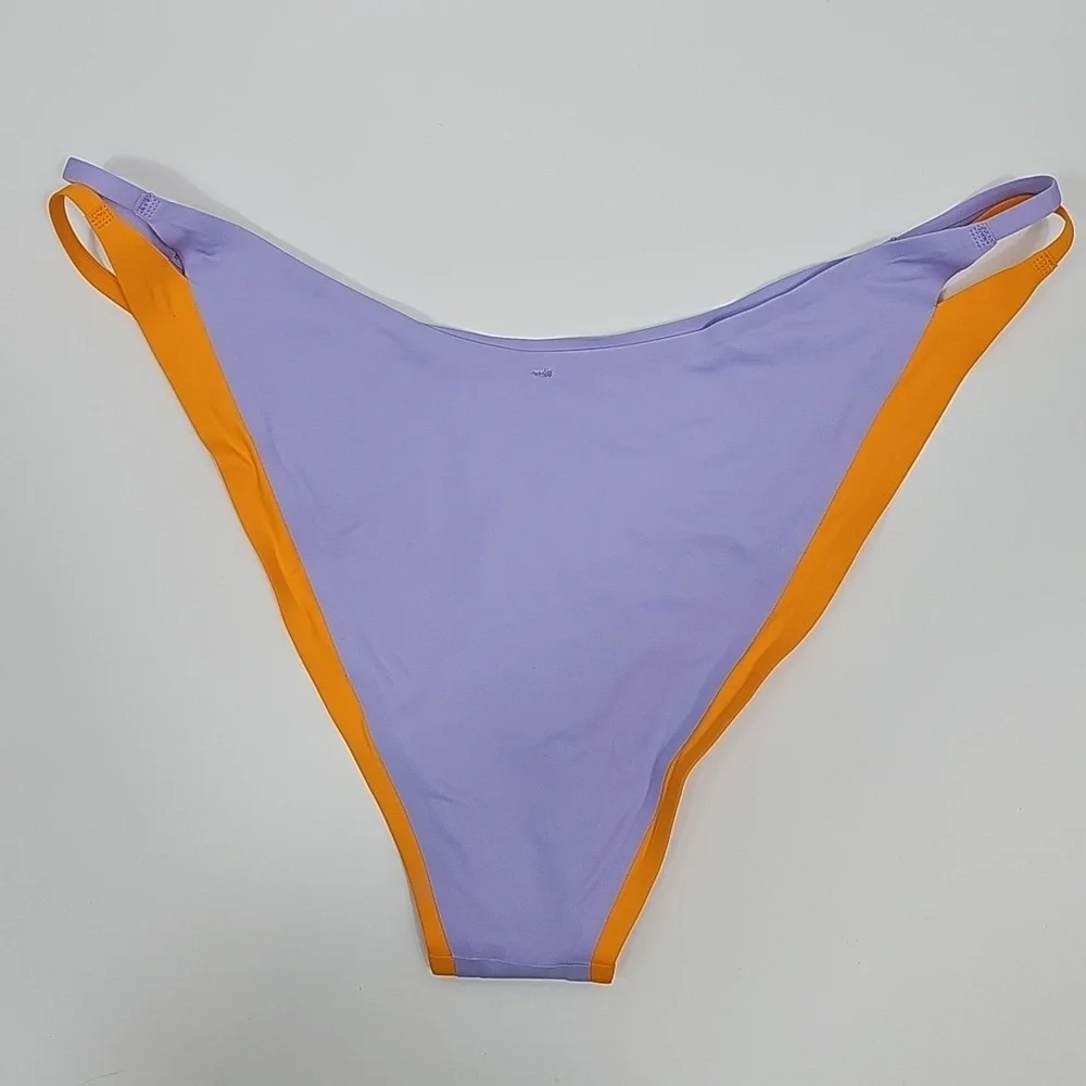 NWT L*Space Womens Billie Bitsy Bikini Swim Bottom Purple Orange Size L Seamless